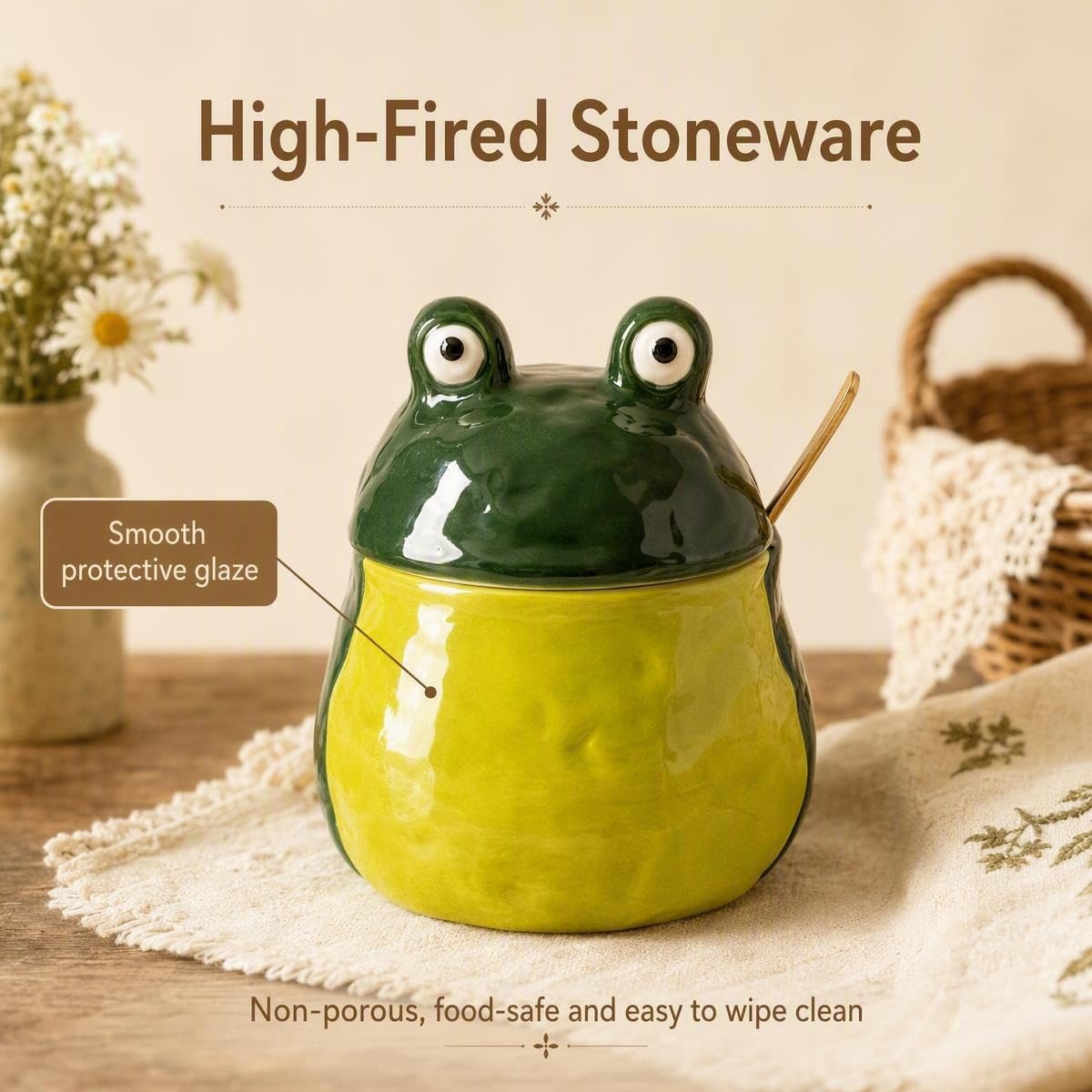 Ceramic Frog Sugar Bowl & Salt Cellar - Cute Kitchen Storage -6