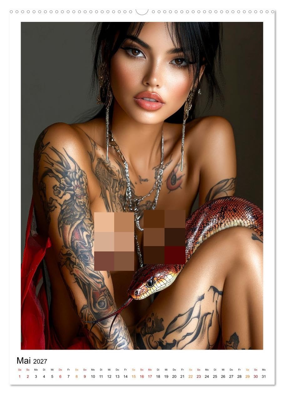 CALVENDO - Tattoo Dreams - Sinnliche Kunstwerke (Wandkalender 2027 DIN A2 hoch), Monatskalender: Erotische Frauen verzaubern mit sexy Tatoos.