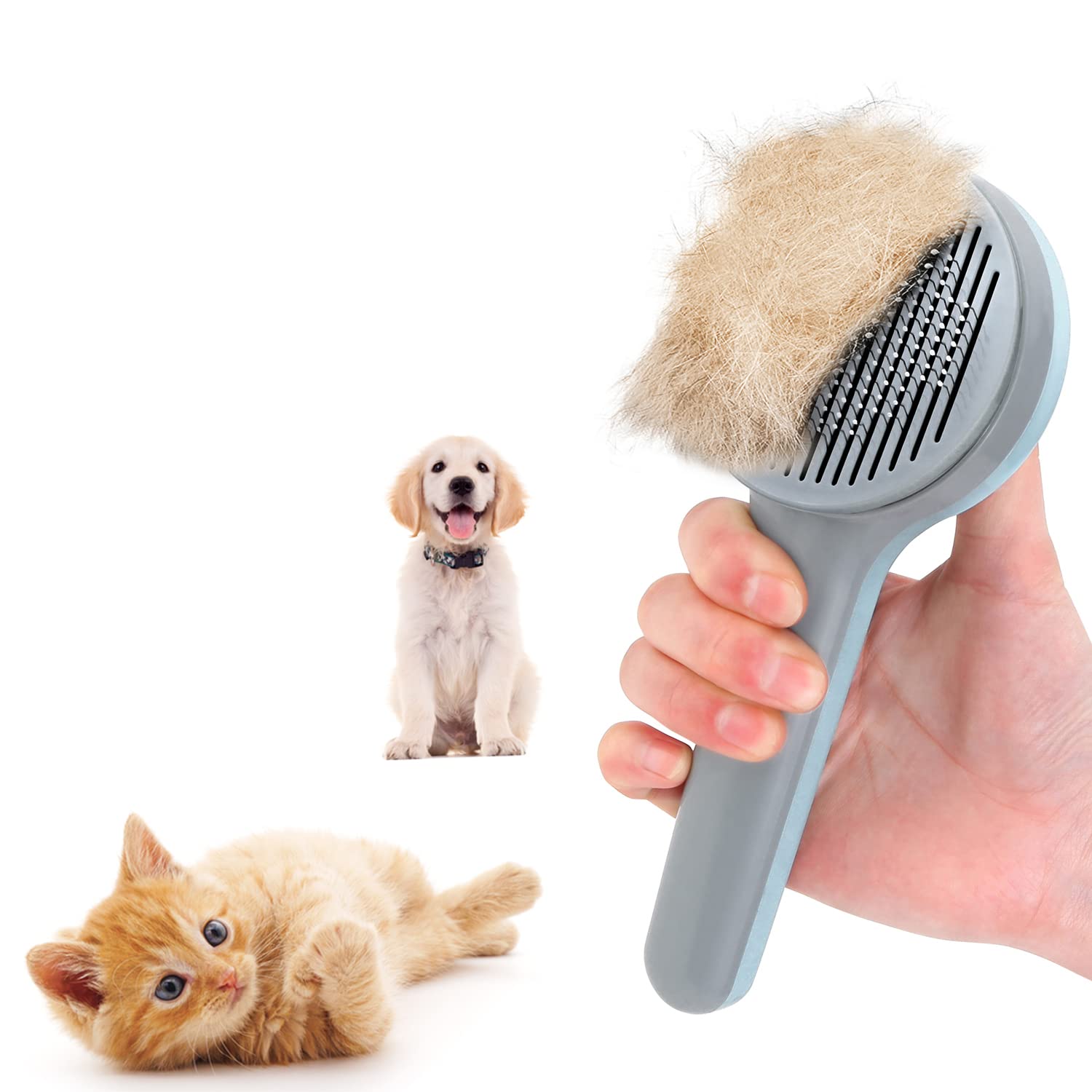 Amazon.com: Cat Grooming Brush, Self Cleaning Dog Brushes Pets Comb Brush  Tool for Shedding Cat Slicker Brush Gently Removes Loose Undercoat, Tangled  Mats Hair Pet Brush for Long and Short haired Dogs