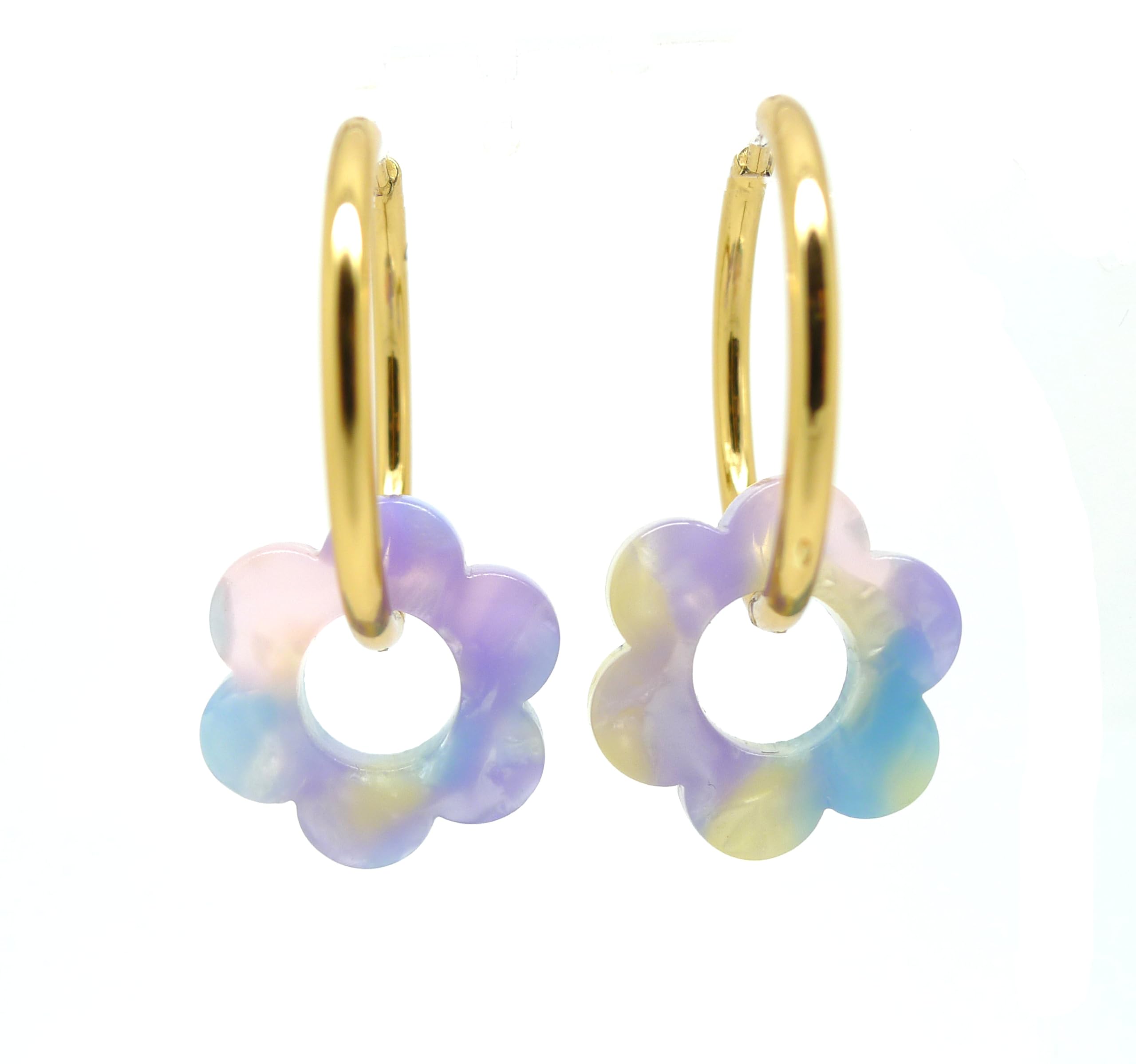 Boucles d'oreilles Créoles à Fleurs pastel- Bijoux tendance