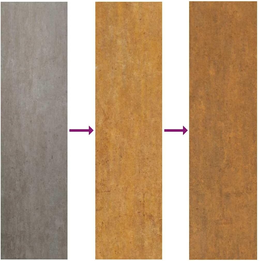 Progression of Corten steel from grey to rusted appearance