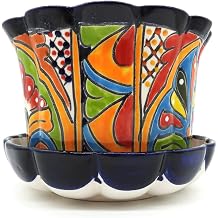 Violet Pot Planter with Saucer Large Hand Painted Indoor Outdoor Multi Colored Figure Glazed