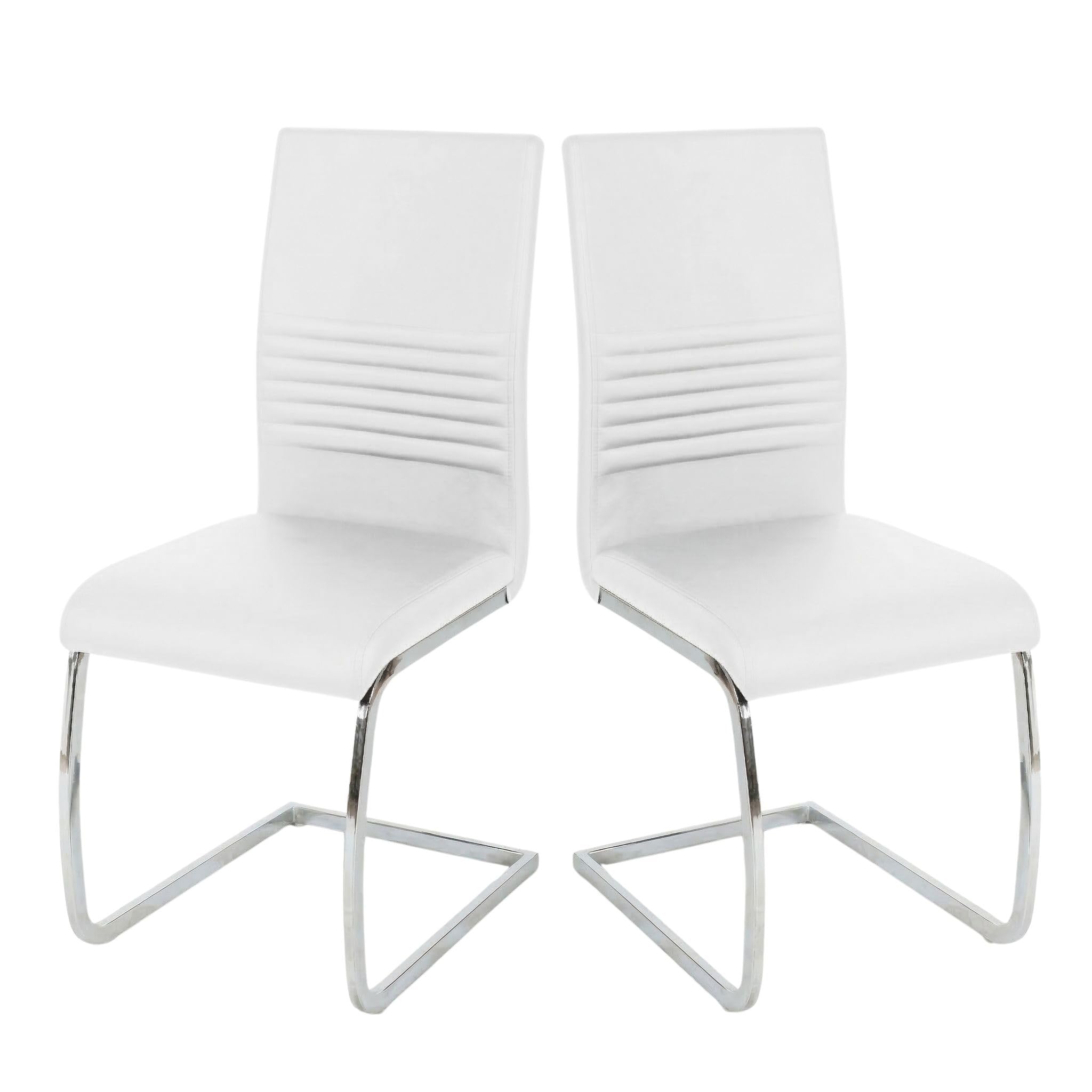 EVRE Cantilever Office Chairs Set of 2 | High Back PU Leather Armless Desk Chair with Chrome Metal Frame & Ergonomic Back Support for Boardroom, Meeting Room & Reception. (White)