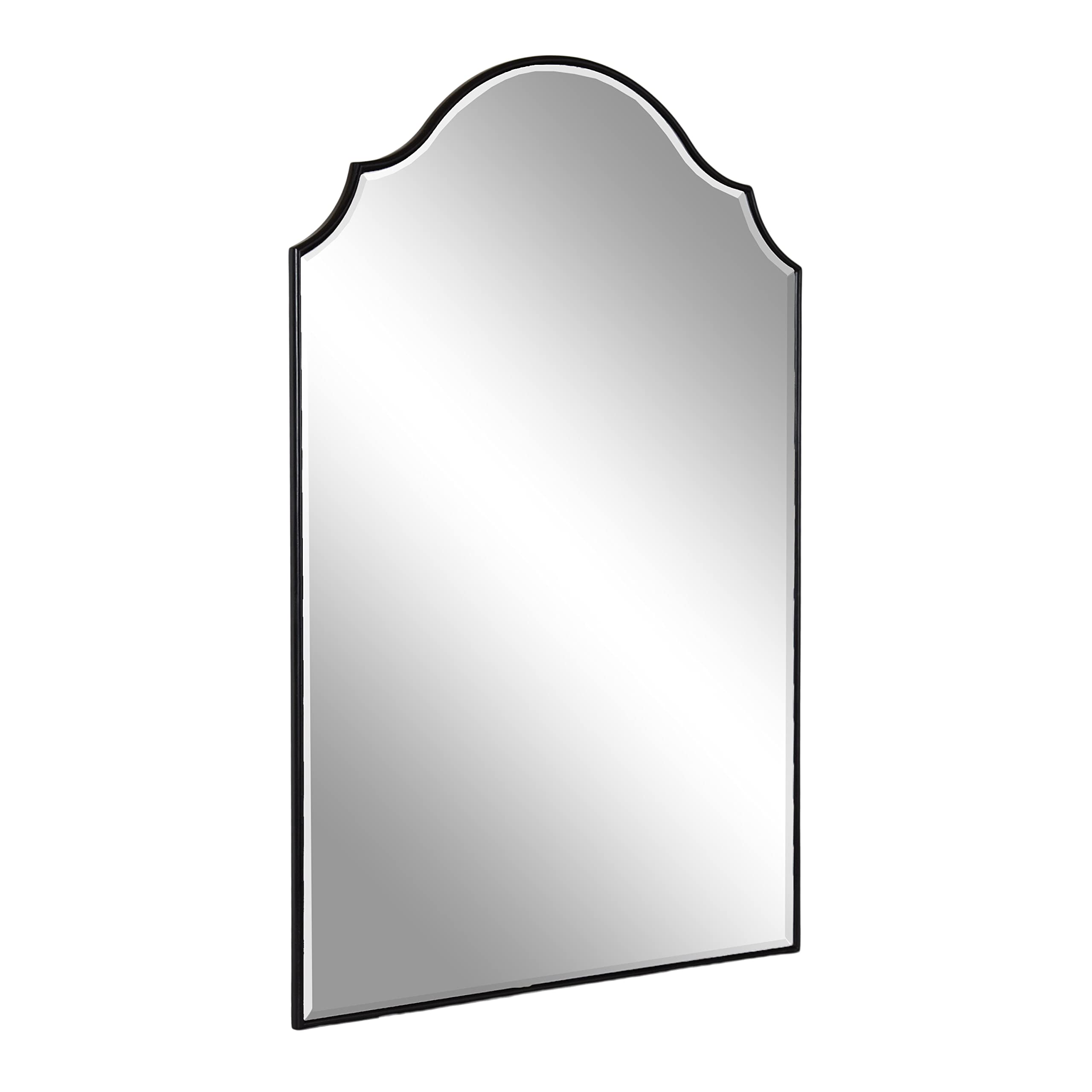 Kate and Laurel Leanna Modern Scalloped Arched Wall Mirror, 24 x 36, Black, Stunning Glamorous Decorative Mirror with Arch Shape and Soft Scallops and Slim, Beveled Frame