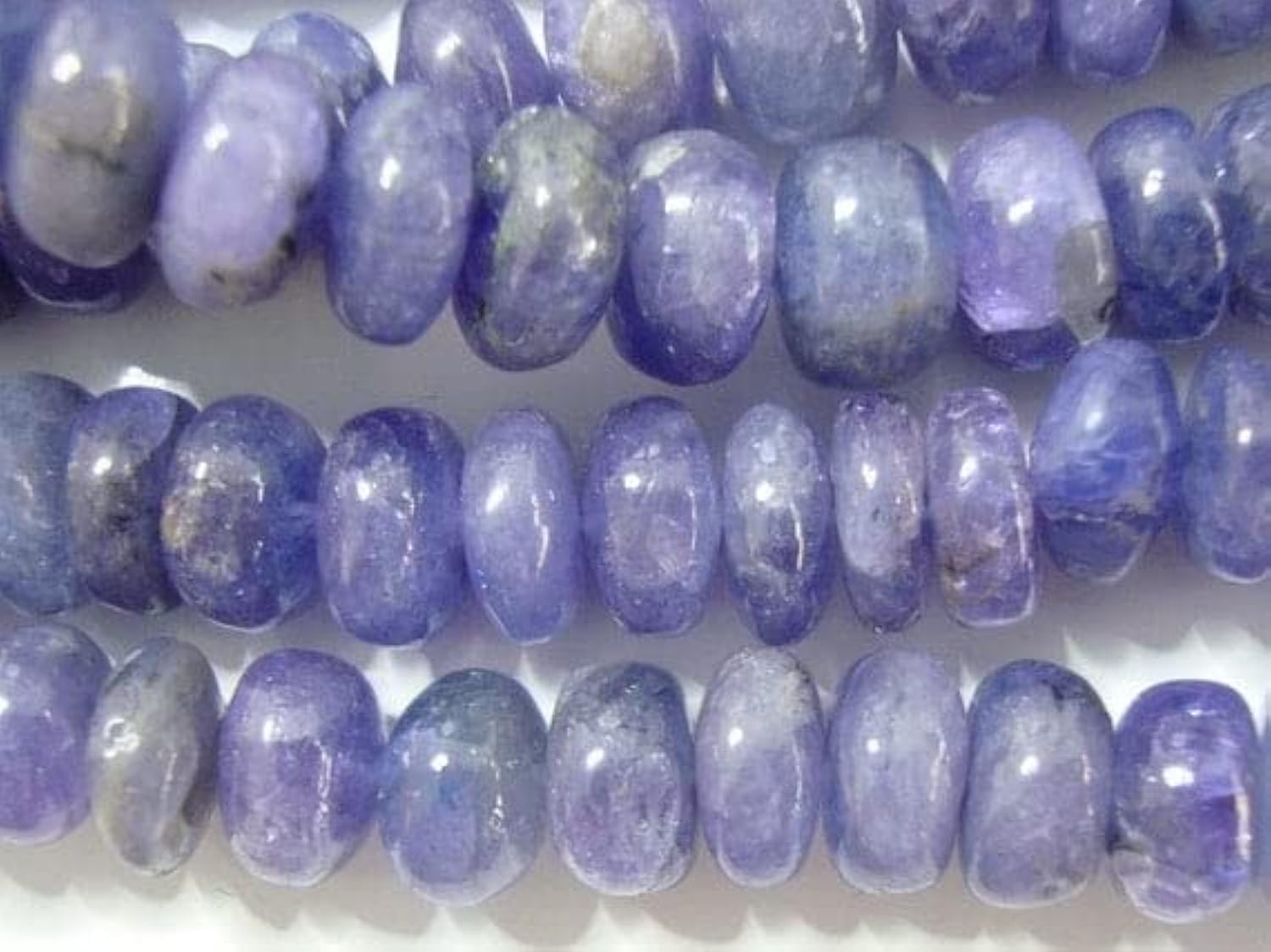 LKBEADS Naturalny organiczny barwinek tanzanit gładki rondelle, sznurek 19 cm 6-7 x 3,5-4,5 mm