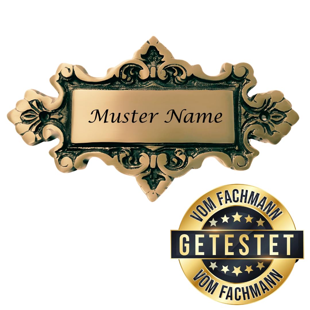 Premium Edel Design Antikes personalisiertes Haustür Schild aus Massiv Messing Türschild mit individueller Gravur Limited Edition - L: 17 cm, B: 9,5 cm, Ø: 0,7 cm