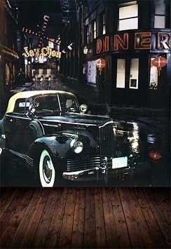 AOFOTO 3x5ft Vintage Street Corner خلفية المدينة Nightscape Retro Car Photography Backdrop Nostalgia Lane Urban Buildings Alley Restaurant Photo Studio Props Portrait Vinyl Wallpaper