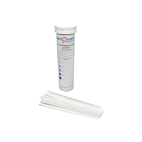 Miniatura 1 de Tiras de prueba de hierro, 0-100 ppm [Vial de 50 tiras] para medir hierro soluble libre (Fe2+ y Fe3+)