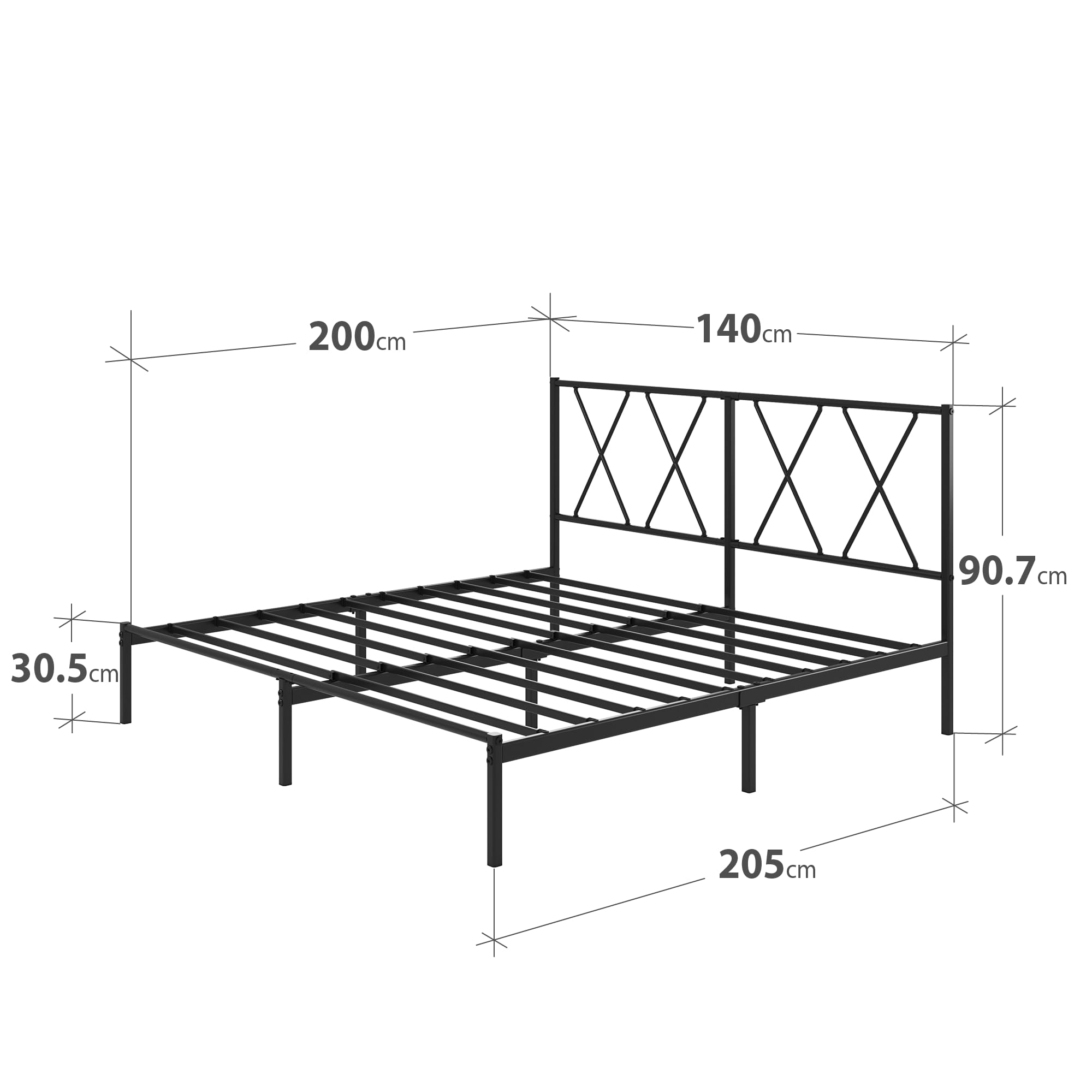 Zinus Elias Bettgestell 140x200 cm mit Moderne Kopfteil - Metallbett 140x200 mit Metall-Lattenrost - 30 cm Hohe Plattform mit Freiraum Darunter - Kein Boxspringbett Erforderlich - Schwarz