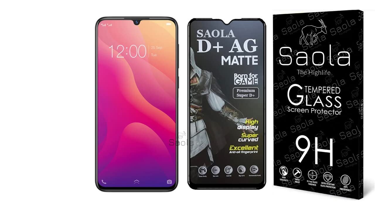 Saola D+ Matte Tempered Glass With 18H Hardness For Vivo V11 Smartphone(Pack Of 1)With Free Installation Kit. Full Screen Coverage-6.41 Inch
