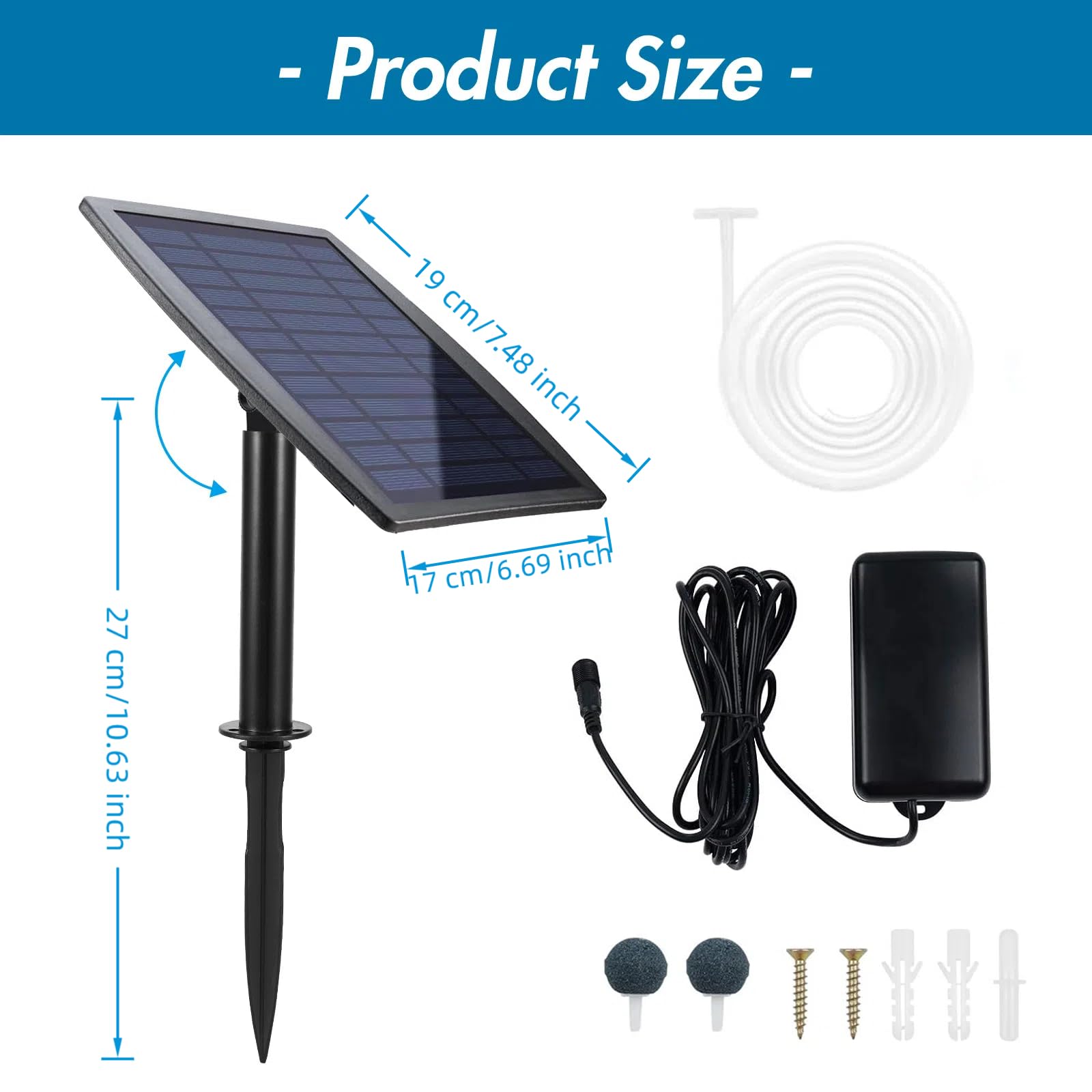 Bomba De Oxígeno Solar, 2,5 W, 6 V, Aireador Solar Para Estanque, 3 Modos De Trabajo, Con Batería De 2200 mAh, Silenciosa Y Ajustable, Para Acuario, Color Negro