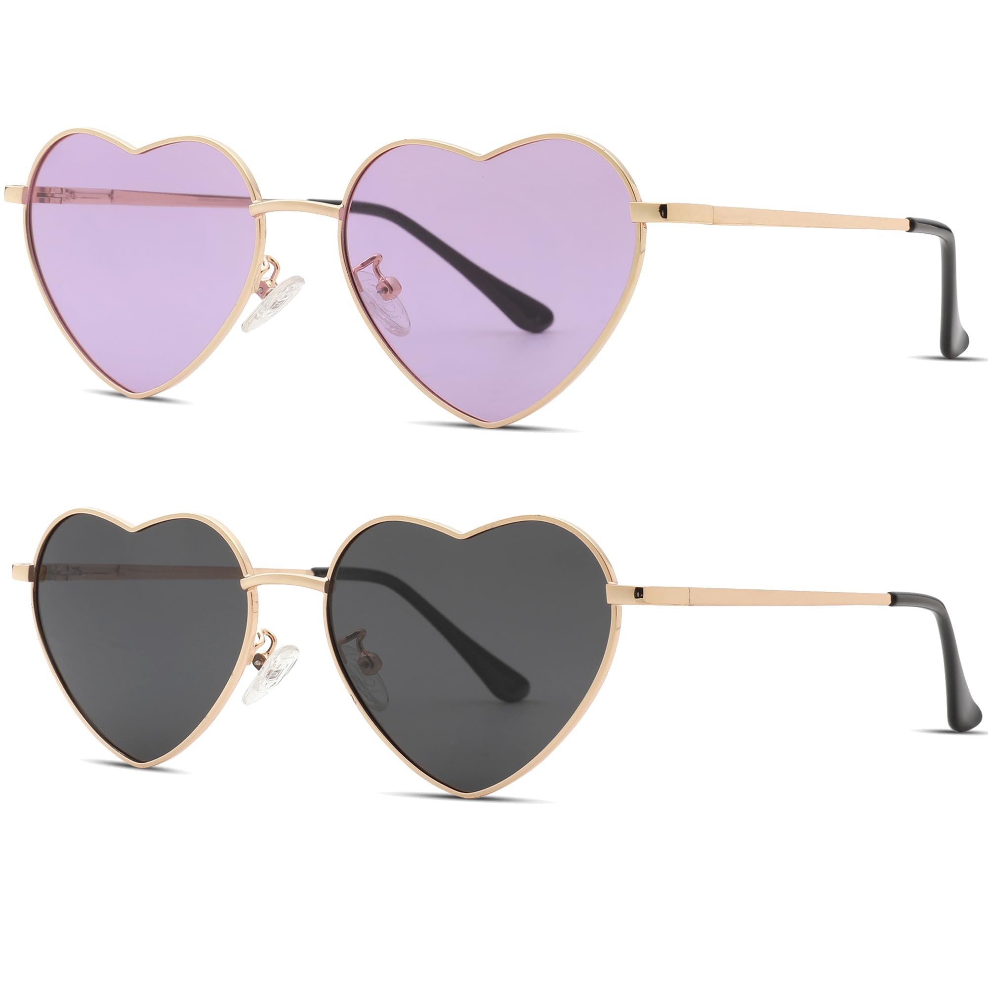 NULOOQ Heart Polarized Sunglasses for Women – Metal Frame Hippie Lovely Cupid Style UV400 Protection