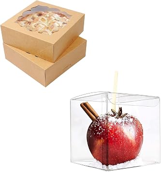 20 Pack 9x9x3in Brown Pie Boxes with Window and 30 Pack Candy Apple Boxes