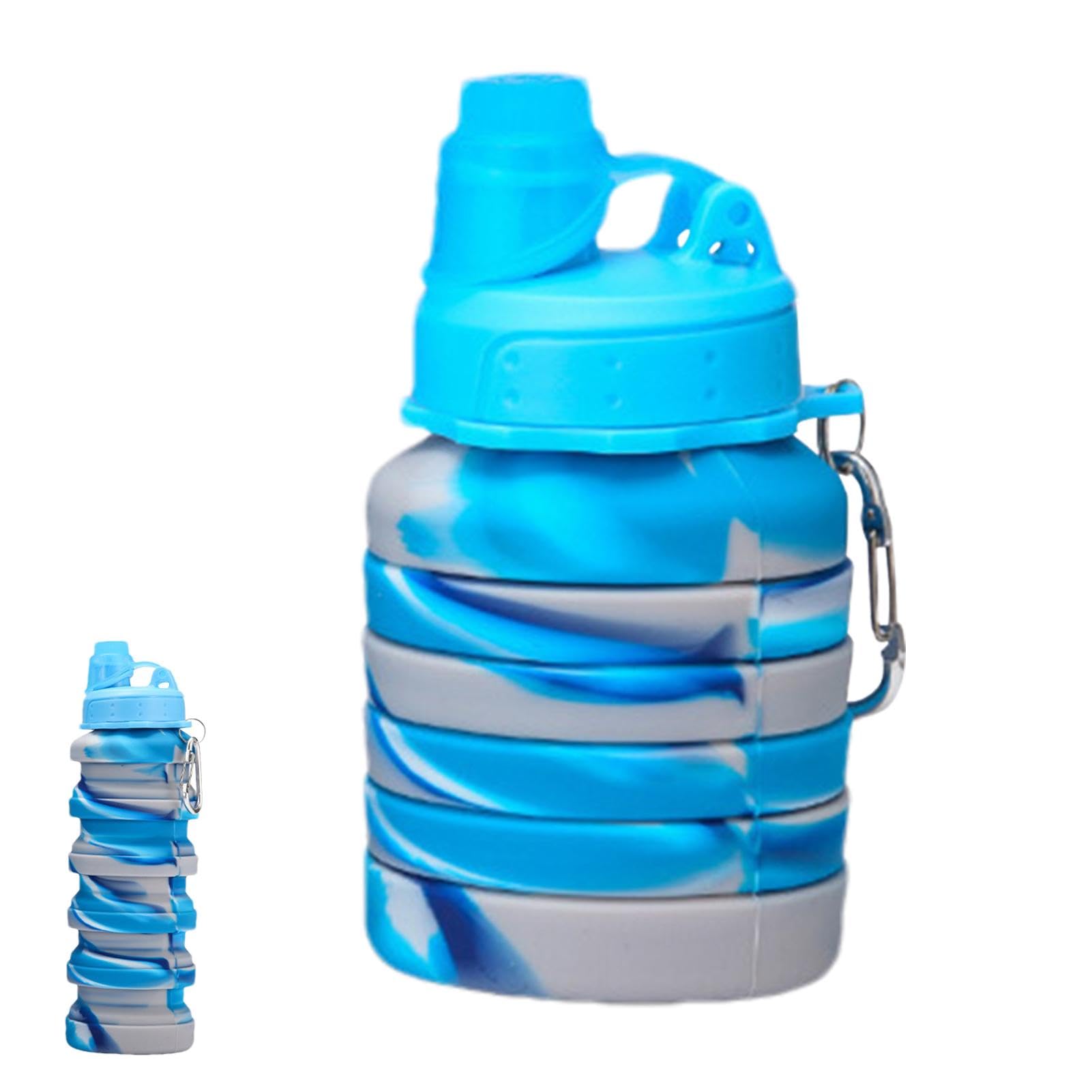 Gobelet de sport pliable en silicone - Bouteille flexible réutilisable de 700 ml avec mousqueton for activités de plein air et sports,Gobelet pliable(Powder)