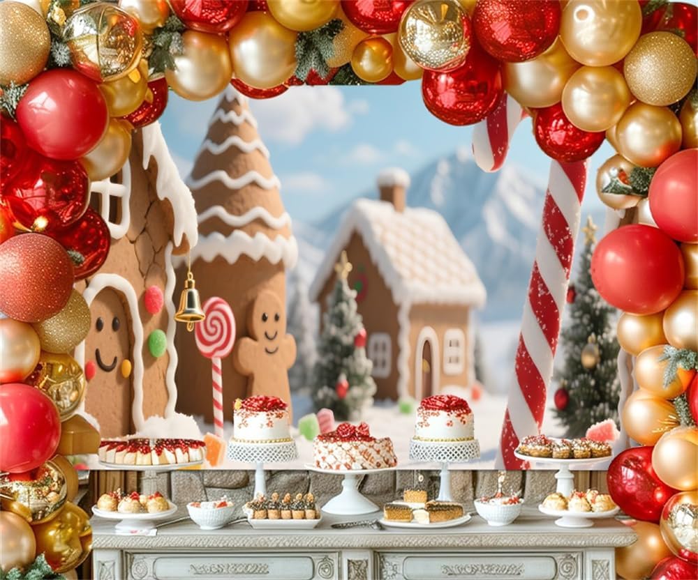 10x8ft Christmas Backdrop Candy Canes Gingerbread Backdrop Christmas Photo Props for Photoshoot Winter Wonderland Gingerbread Village Backgrounds for Photography Holiday Xmas Party Decorations