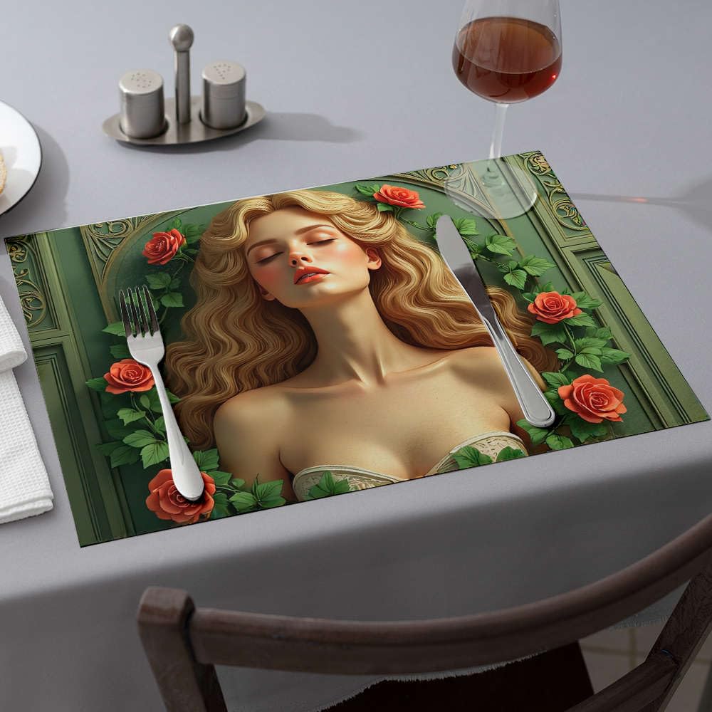 Set de table de printemps lot de 6 lavable motif femme aux roses