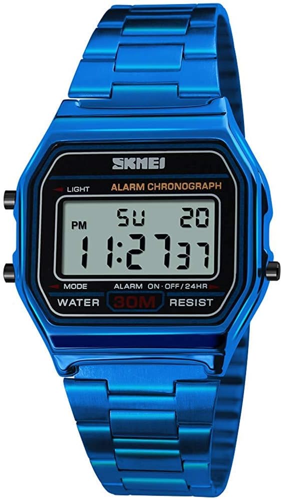 Unisex Digital LED Fashion Sports Watches Luxury Full Steel Square Men Or Women Electronic Wrist Watches