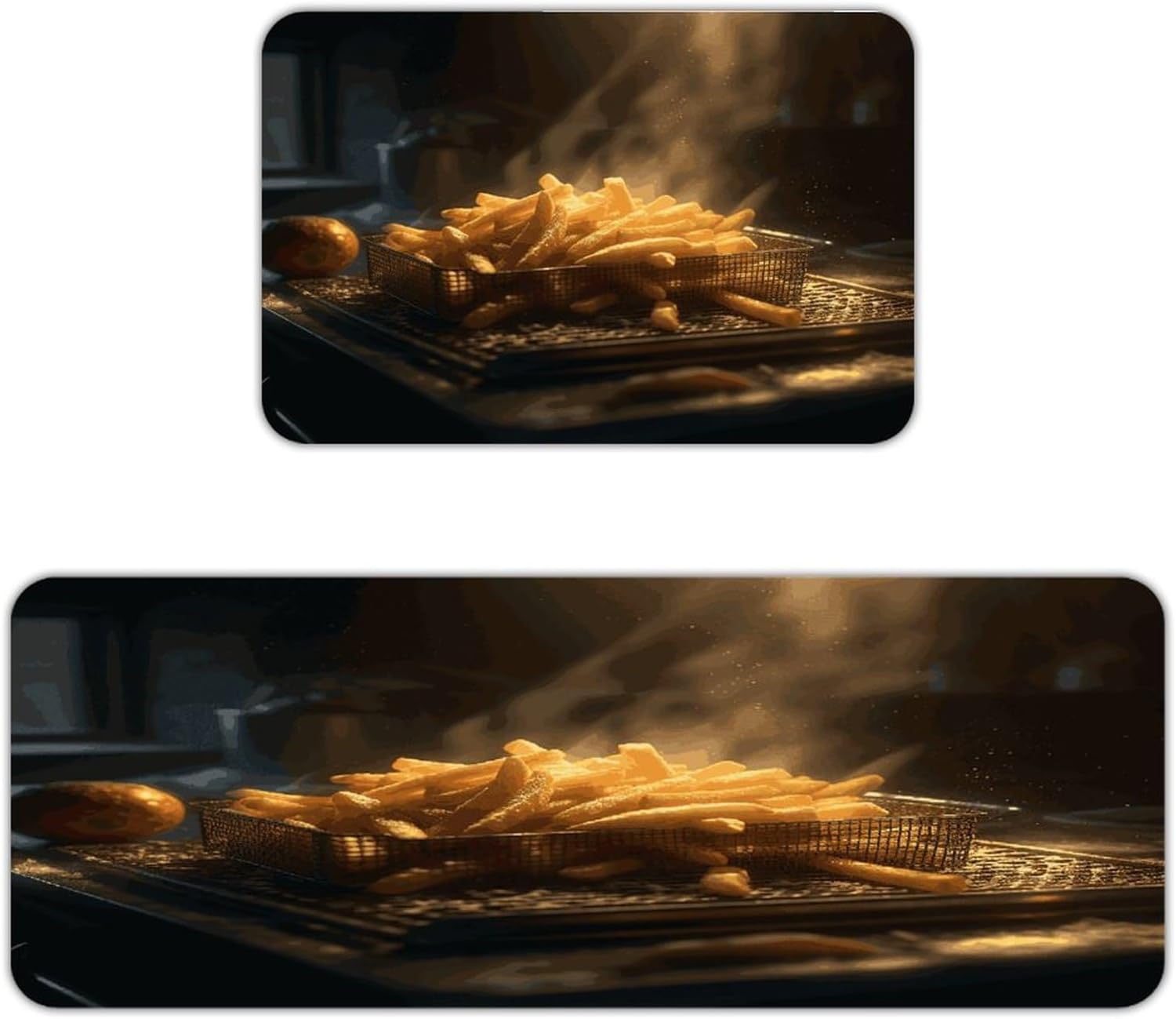 French Fries Kitchen Mats with 2PCS Non-Slip Washable,Kitchen Rug Heavy Duty Durable, Floor Mats for Kitchen,Office,Sink,Laundry