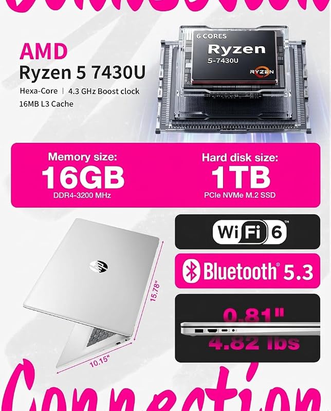 HP 17 inch laptops Touchscreen, AMD Ryzen 5 (Up to 4.3GHz), 17.3" HD+ Touch Screen, Copilot, WiFi 6, BT 5.4, Numeric KB (16GB RAM, 1TB SSD) image 2