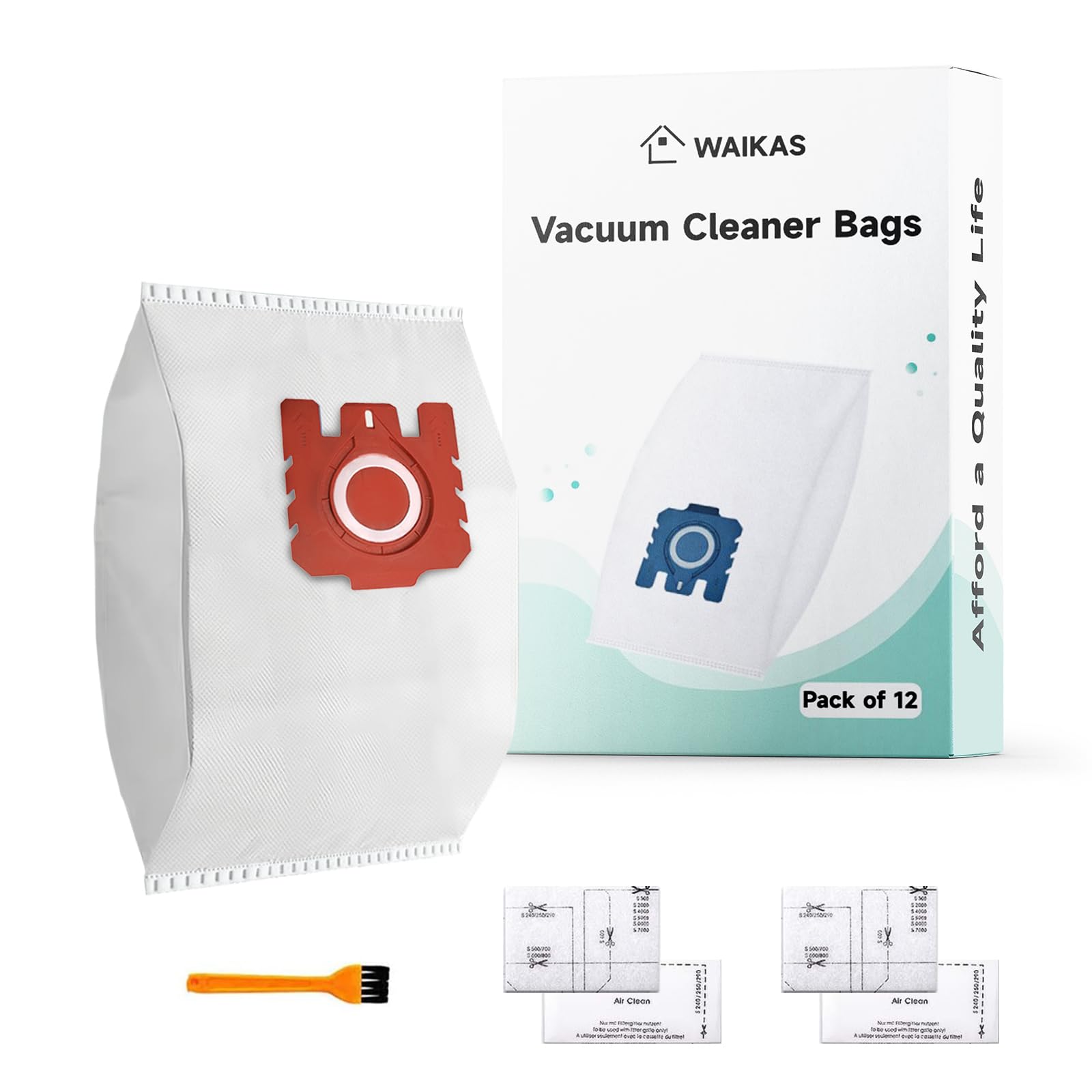 WAIKAS 12 Staubsaugerbeutel für Miele mit 2 Motorfilter und 2 Abluftfilter - Kompatibel mit Complete C3/C2 und Classic C1. Ersatz für GN Serie S8, S6, S5, S4, S2