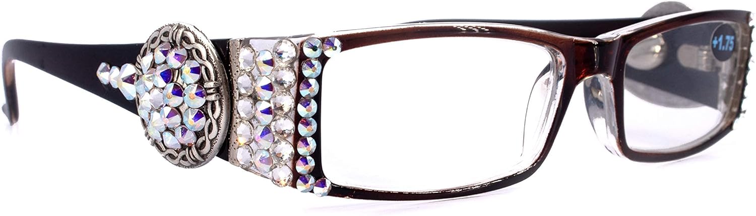 The Medallion, (Bling) Women Reading Glasses Embellished Concho w Genuine Crystals Western Concho Rectangular NY Fifth Avenue