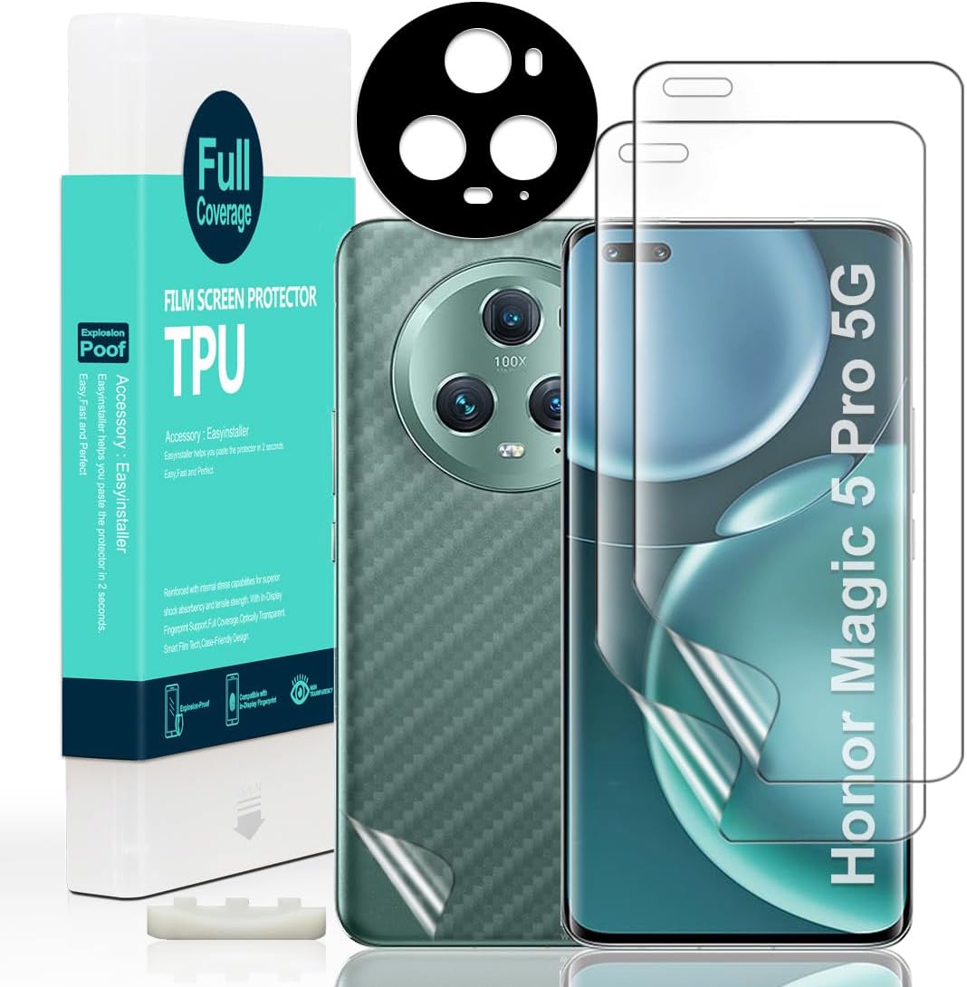 Ibywind Screen Protector for Honor Magic 5 Pro 5G(6.81") 2 Pack+1 Pack Camera Len Protector+1 Back Film,Flexible TPU Film,HD Clear,Case Friendly,Bubble Free,Easy Install,Fingerprint Compatible