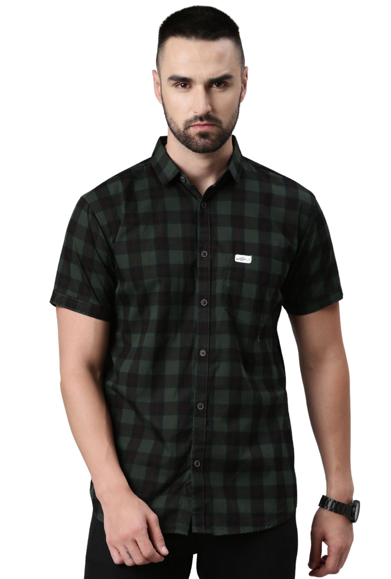 Majestic Man Cotton Checkered Half Sleeve Men, Slim Fit Casual Shirt (Xx-Large,Bottal Green) (B0CY4YK8G2) Amazon Price History, Amazon Price Tracker