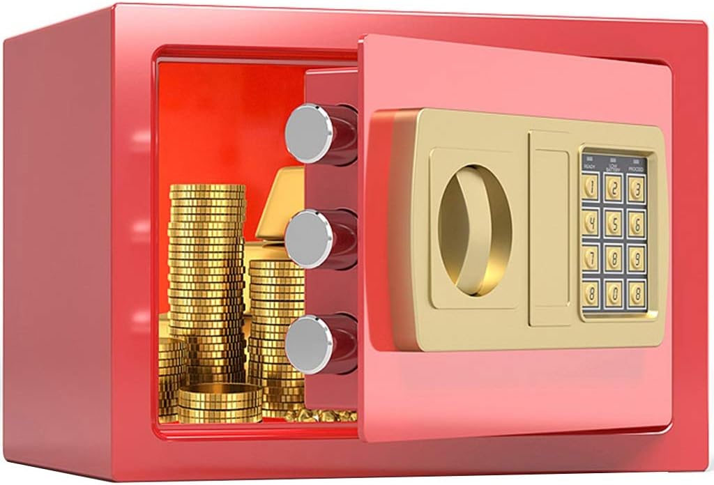 Wall Safes for Home,Small in-Wall Electronic Insurance Cabinet, Household Children and Adults All-Steel Safe, Iron Box with Key Gift Storage Password/Red/20 * 20Cm