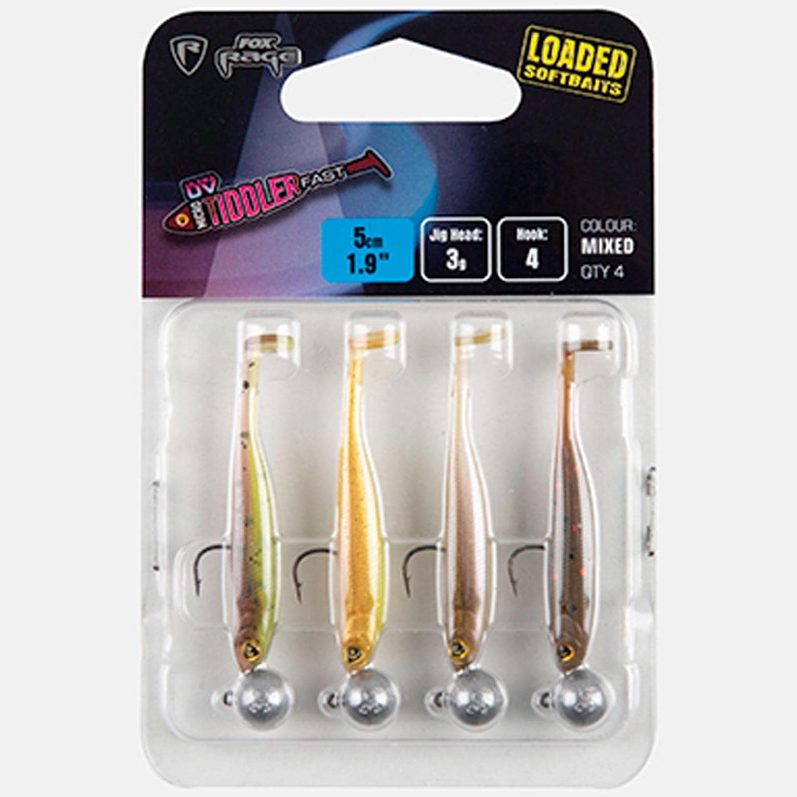 Fox RageUV Ultra Micro Tiddler Fast Loaded Softbaits 5cm 3g Mixed Qty 4 NMC043