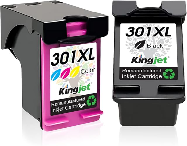 Kingjet 301XL Ink Cartridges, Remanufactured for HP 301 301XL Ink Combo Pack, for Deskjet 1000 1010 1050 1510 1512 2050 2050A 2510 2540 3050, Envy 4500 4502 4503 5530 5532 2620 ( Black Colour, 2-Pack)