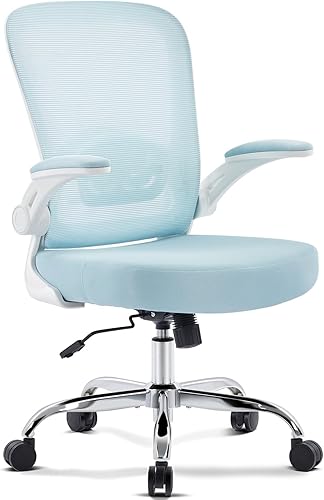Silla de oficina, silla de escritorio ergonómica de malla con soporte lumbar ajustable, silla de computadora con reposabrazos abatibles, sillas