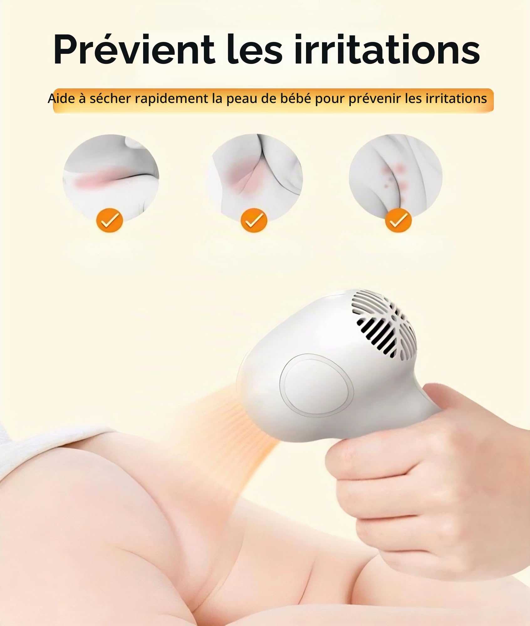 Sèche-cheveux pour bébé, Chaleur Douce à Faible Bruit pour bébé en Bas âge, Sèche-cheveux sans Fil Rechargeable à Température Constante à 2 Vitesses, Petit Sèche-cheveux (Blanc