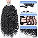MOBOK 6packs NEW Goddess Locs Crochet Hair 14 Inch Pre-Looped Wavy Faux Locs Crochet With Curly Hair In Middle and Ends Color 1B Synthetic River Locs Fauxs Locs Braiding Hair Gypsy Locs Bohemian Curl