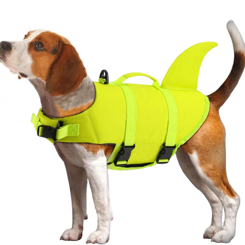 EMUST Dog Life Vest for Boating, Adjustable Ripstop Large Dog Life Jacket Vest with Rescue Handle for Pool Beach Boating (L, BrightYellow) โ image 1