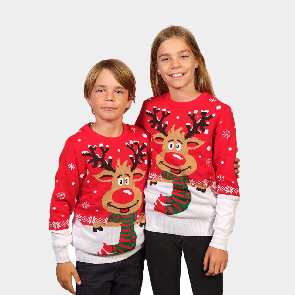 Pull de Noël pour Femme, Homme et Enfant Renne avec Écharpe