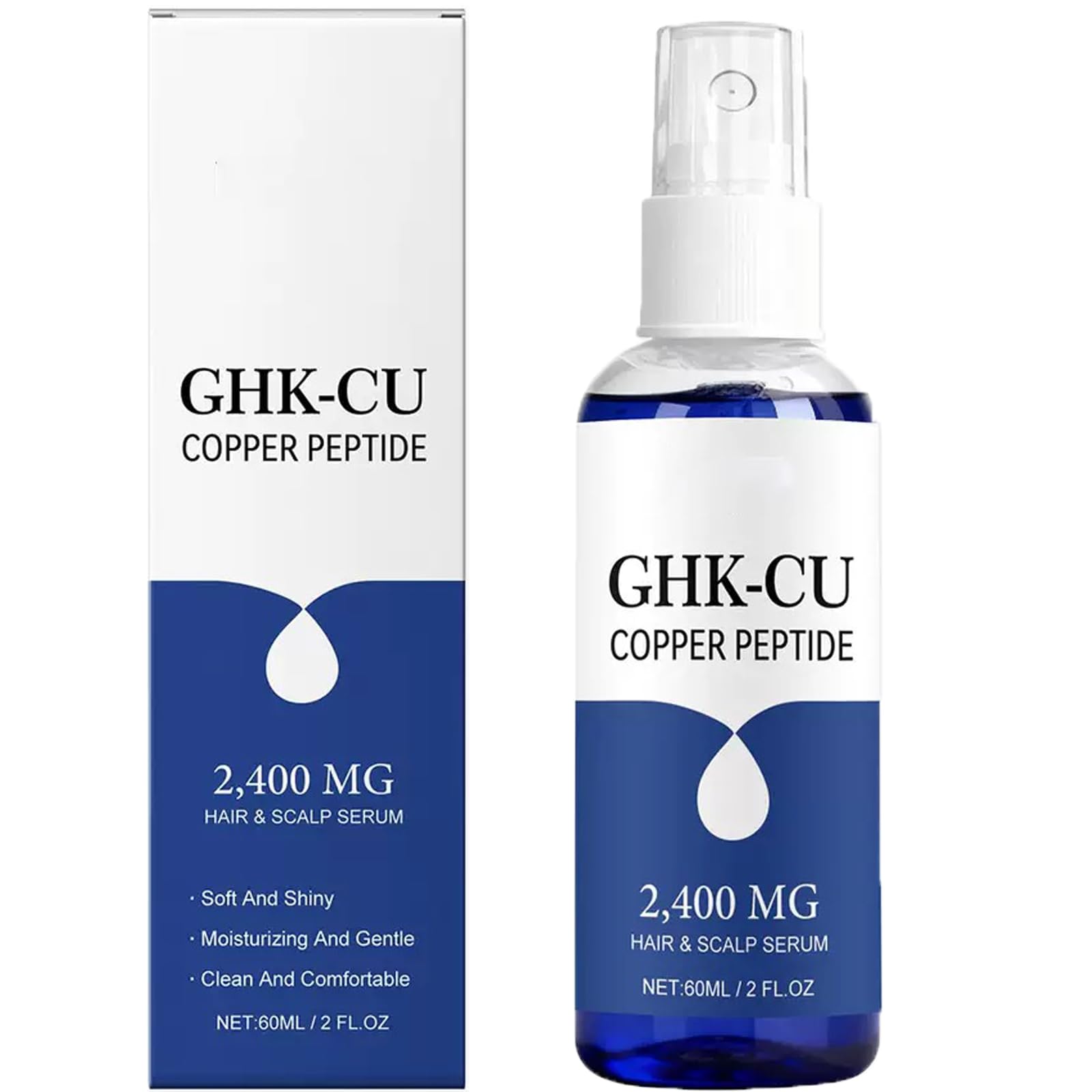 Ghk-Cu Sérum de croissance des cheveux au peptide de cuivre Ghk-Cu en spray pour femmes et hommes, soin des cheveux pour plus de douceur et de 