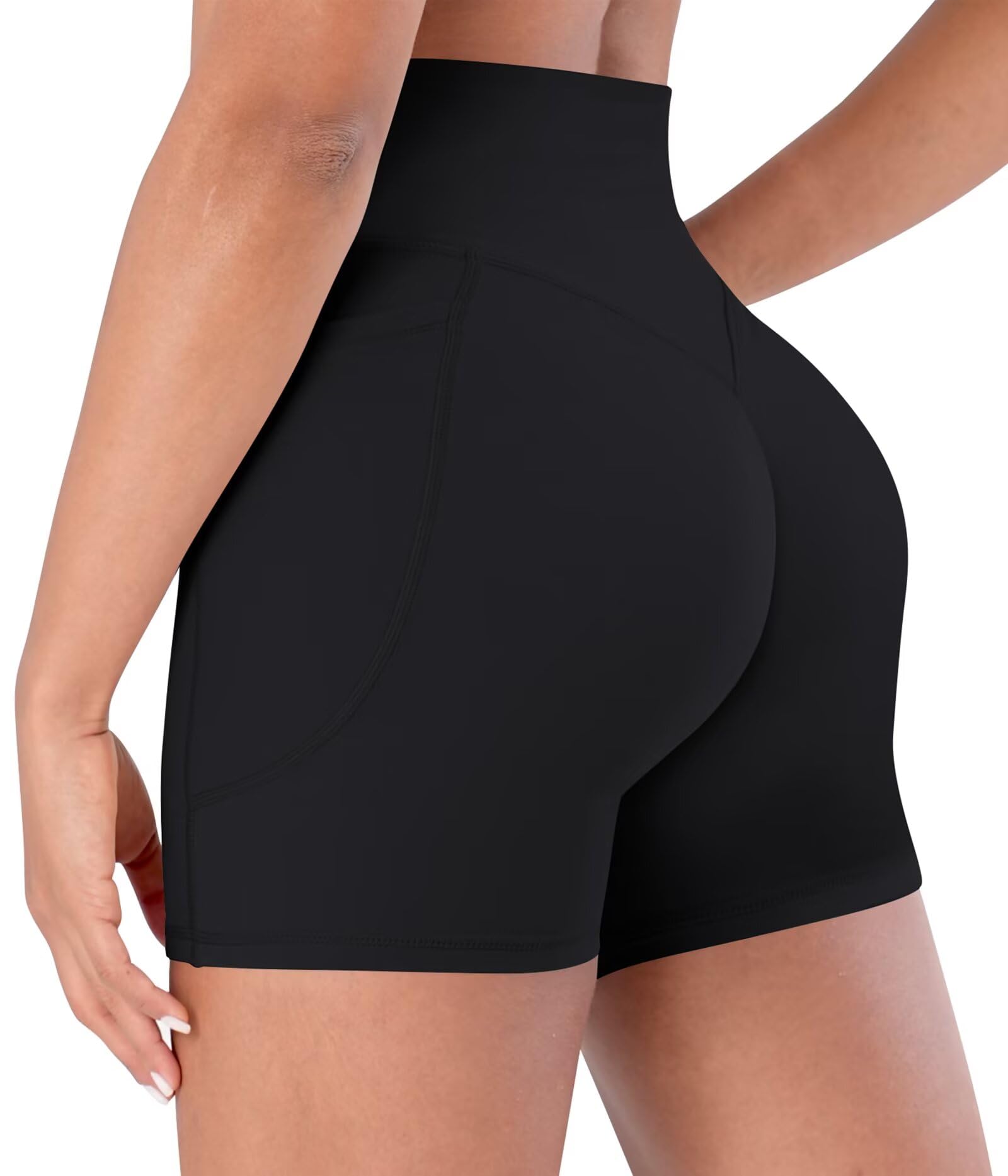 Sunzel Pantaloncini da motociclista nascosti da 10 cm con tasca da donna, senza cuciture anteriori, vita alta, controllo della pancia, pantaloncini da yoga