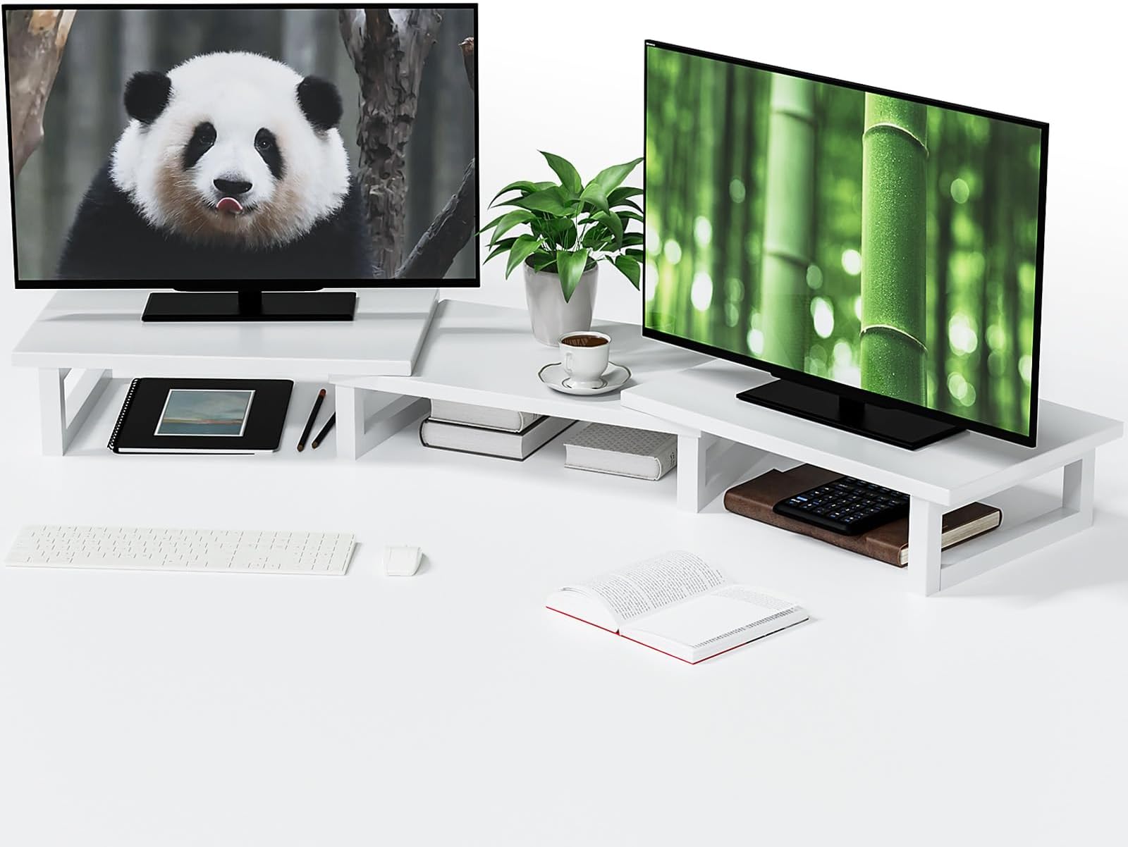 Amazon.com: Monitor Stand Riser, 2 Tier Bamboo Computer Riser for Desk ...