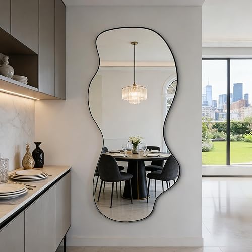 Miniatura 10 de POZINO Espejo irregular, espejo asimétrico sin marco de 47.2 x 21.6 pulgadas, espejos de pared abstractos, modernos espejos de forma extraña para