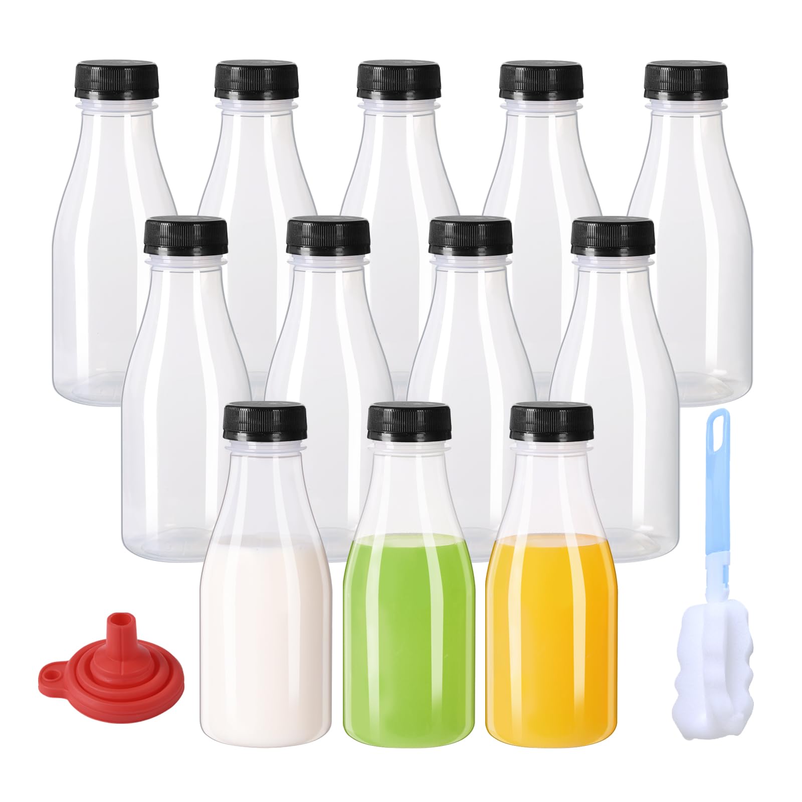 ZMCYN 12 Pack 350ml Plastic Milk Bottles with Lids (Dishwasher Safe), PP Heat Resistant Milk Juice Bottles, Reusable 12oz Plastic Bottle for Juice, Smoothie, Homemade Beverage