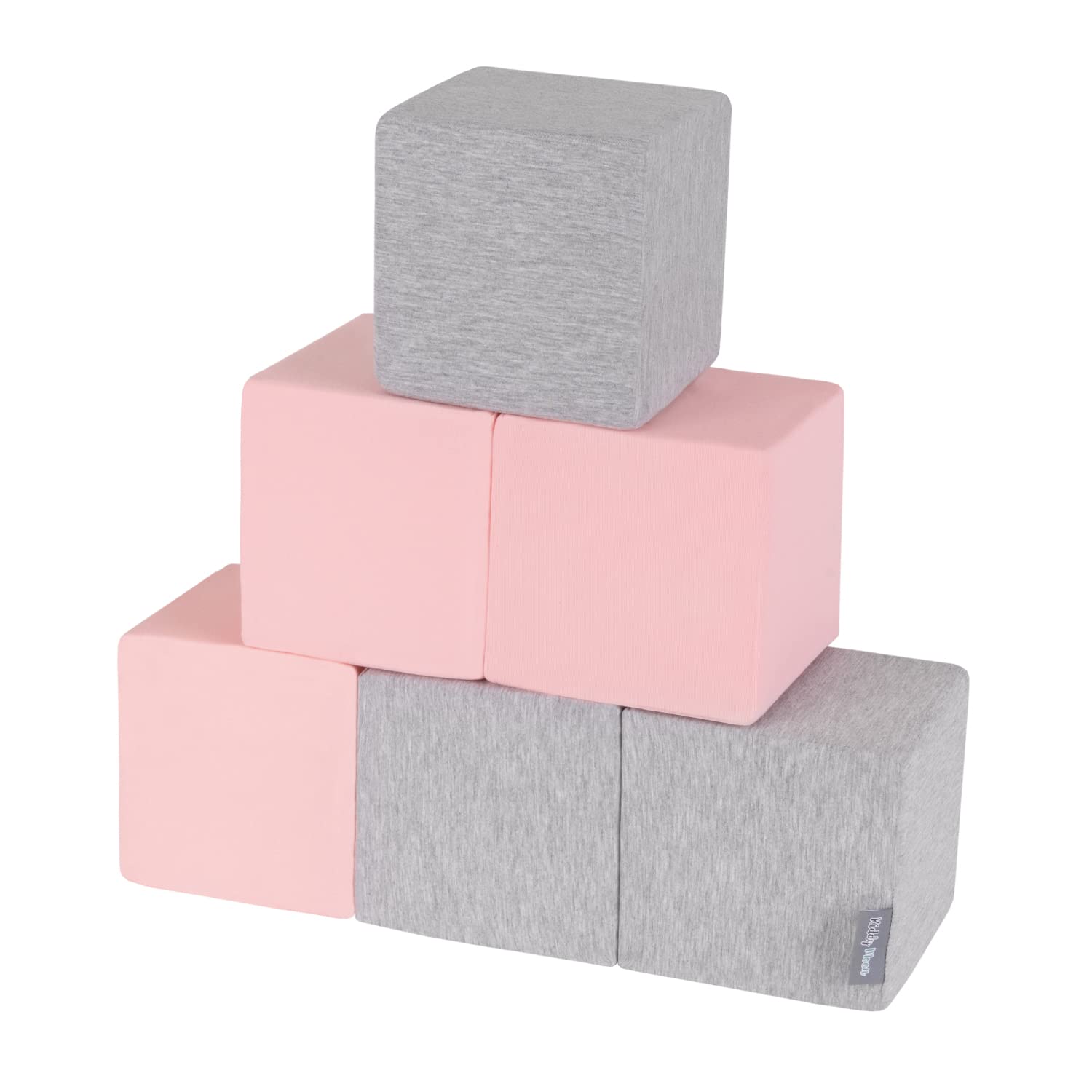 KiddyMoon Soft Foam Building Blocks For Babies & Toddlers, Washable Cotton Zip Cover, 14Cm Cubes, Sensory Toy, 6 Pieces, Cubes:Light Grey-Pink โ image 1