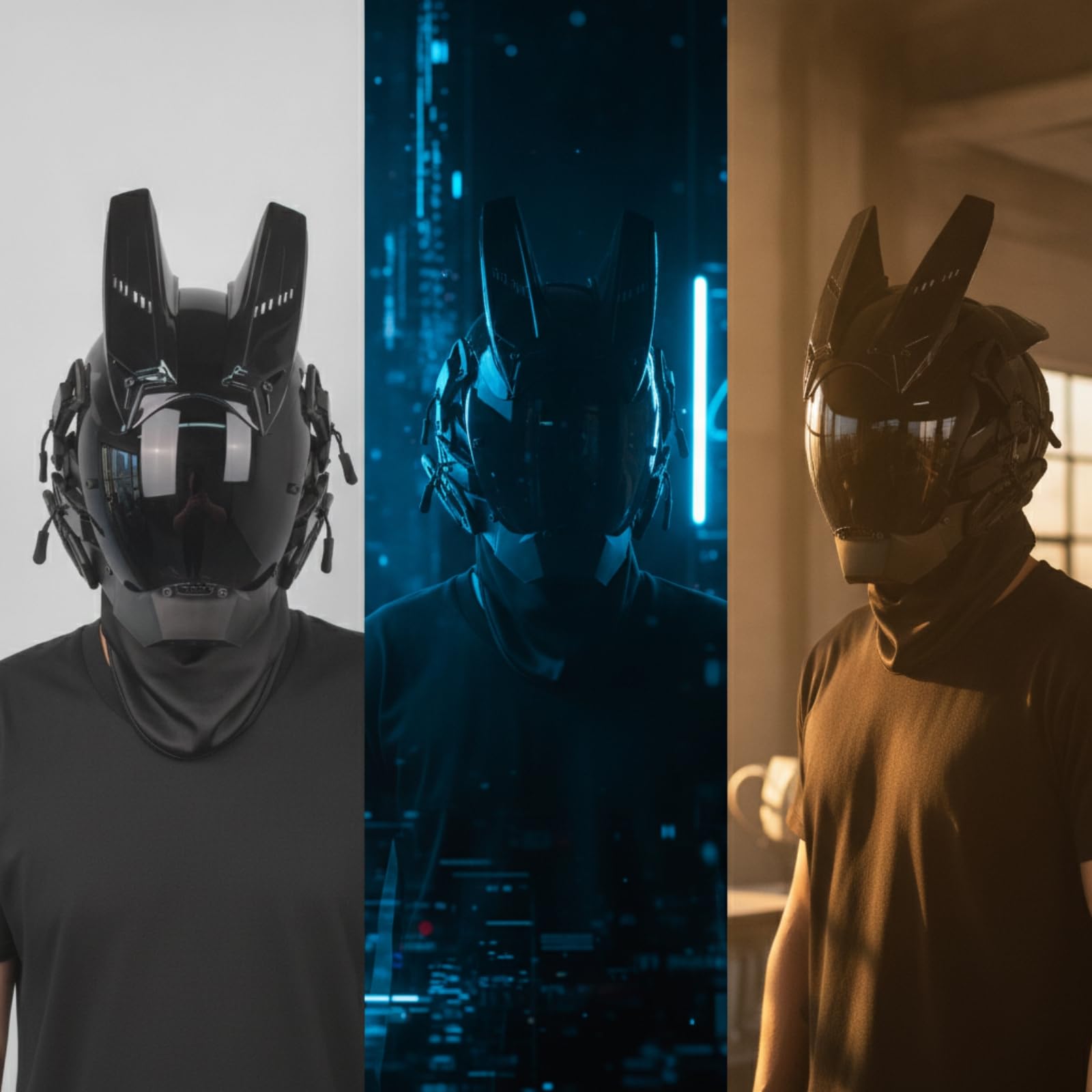 Amagogo Copricapo per Travestimento con Visiera Opaca E Dettagli Geometrici Meccanici in Pc Adatto per Eventi Cosplay Halloween E Convenzione Fantascienza, Versione Strisce, Taglia Unica