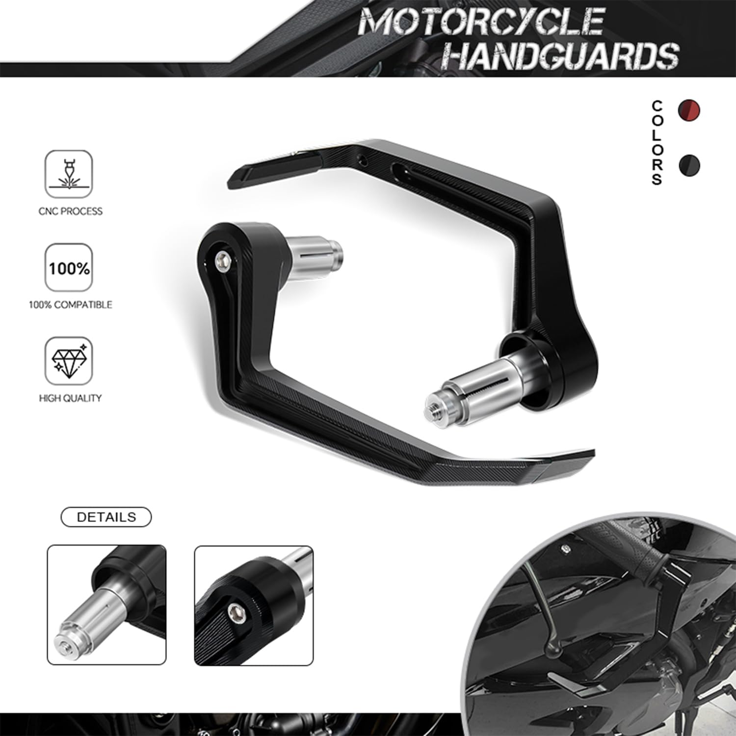 14-22mm Protecteur de guidon de moto en alliage d'aluminium Pour CB750 CBR650R MT-09 MT-07 YZF-R7 Z900 Z650 Ninja 650 675SR-R GSX-R1000R etc, CNC Universel Protections De Levier De Moto (noir)