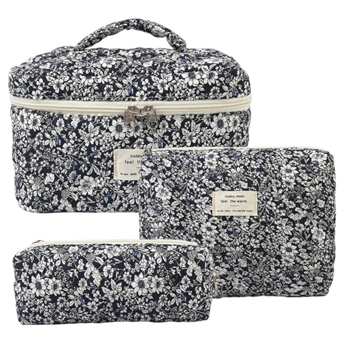 Bolsa de cosméticos acolchada, bolsa grande de algodón para belleza, bolsa de maquillaje para adolescentes, organizador acolchado suave con cremallera, accesorio de viaje con múltiples compartimentos