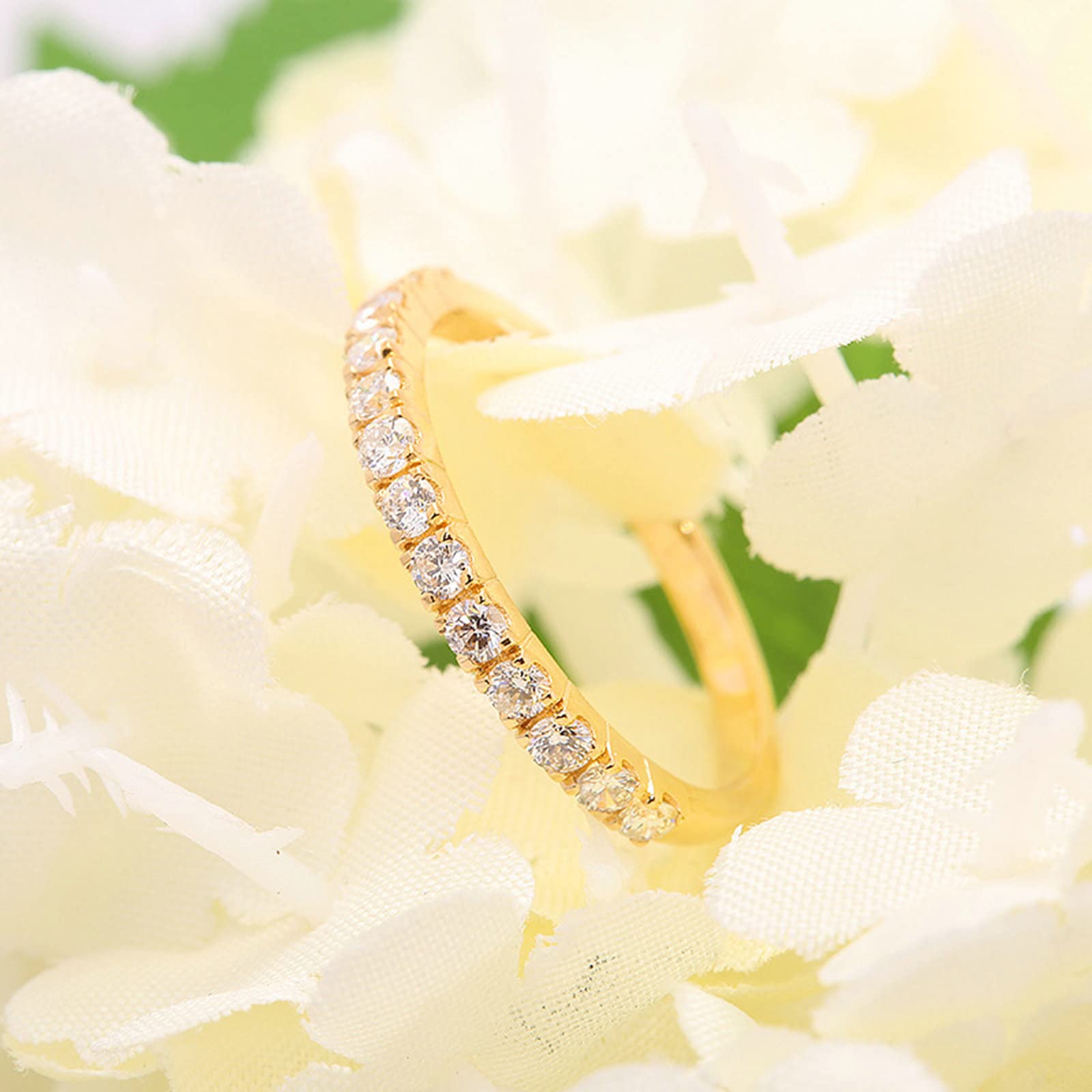 Anillos de oro amarillo para mujer, alianzas de boda de oro amarillo de 18 quilates, diamante redondo de moissanita redondo de 0,4 quilates, tamaño del anillo personalizado