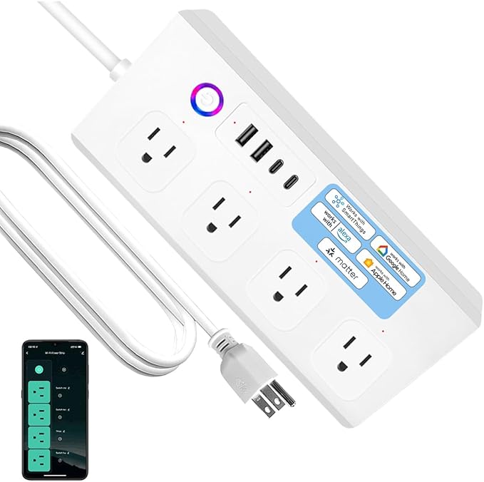 Matter Power Strip With Apple Homekit, Siri, Alexa, Google Home And