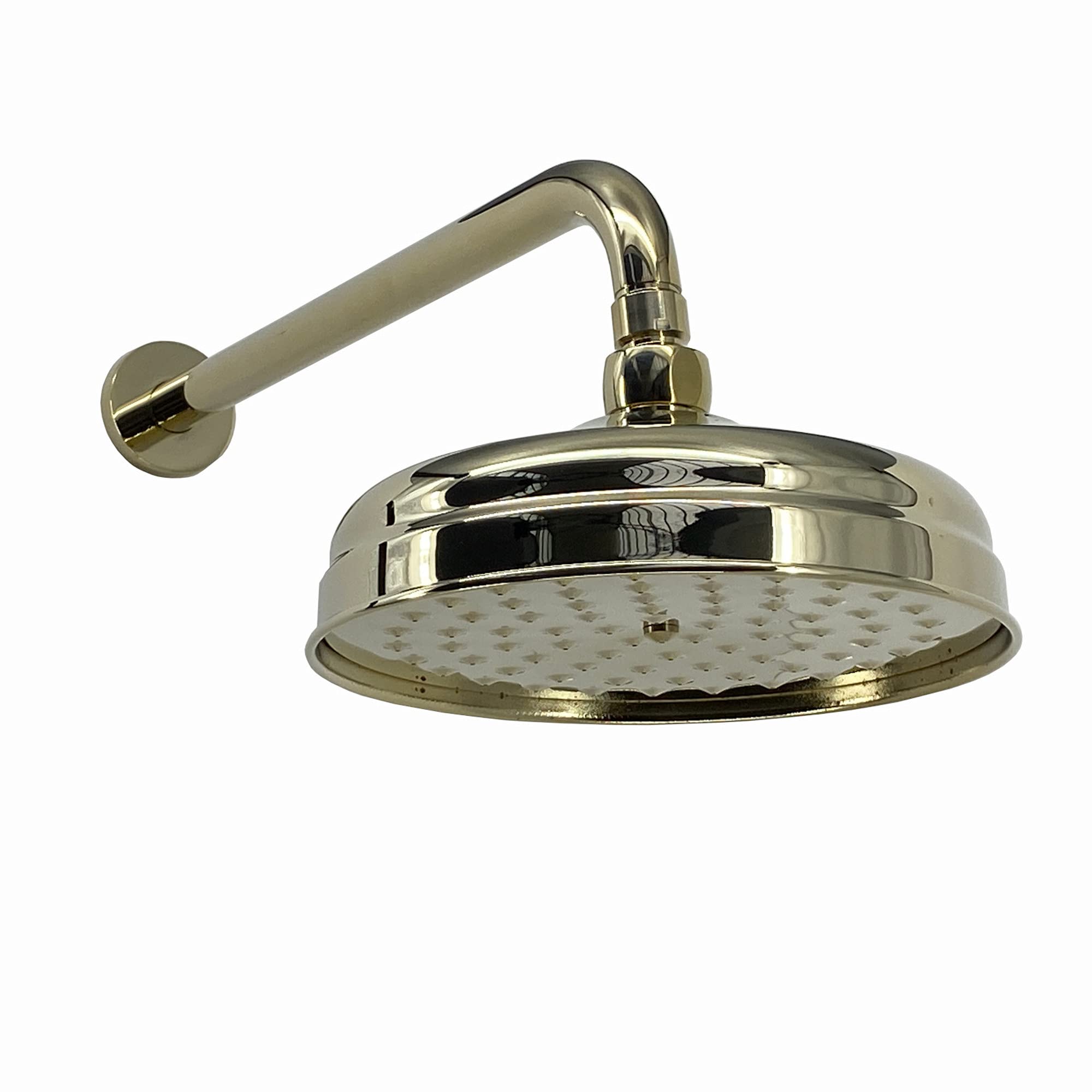 Enki Gold Ra057, 200Mm Traditional Wall Mounted Fixed Large Shower Head Solid Brass, 320Mm Shower Arm, Round Rose, Mixer Rainfall Shower, Modern Design Easy Clean & Easy To Install