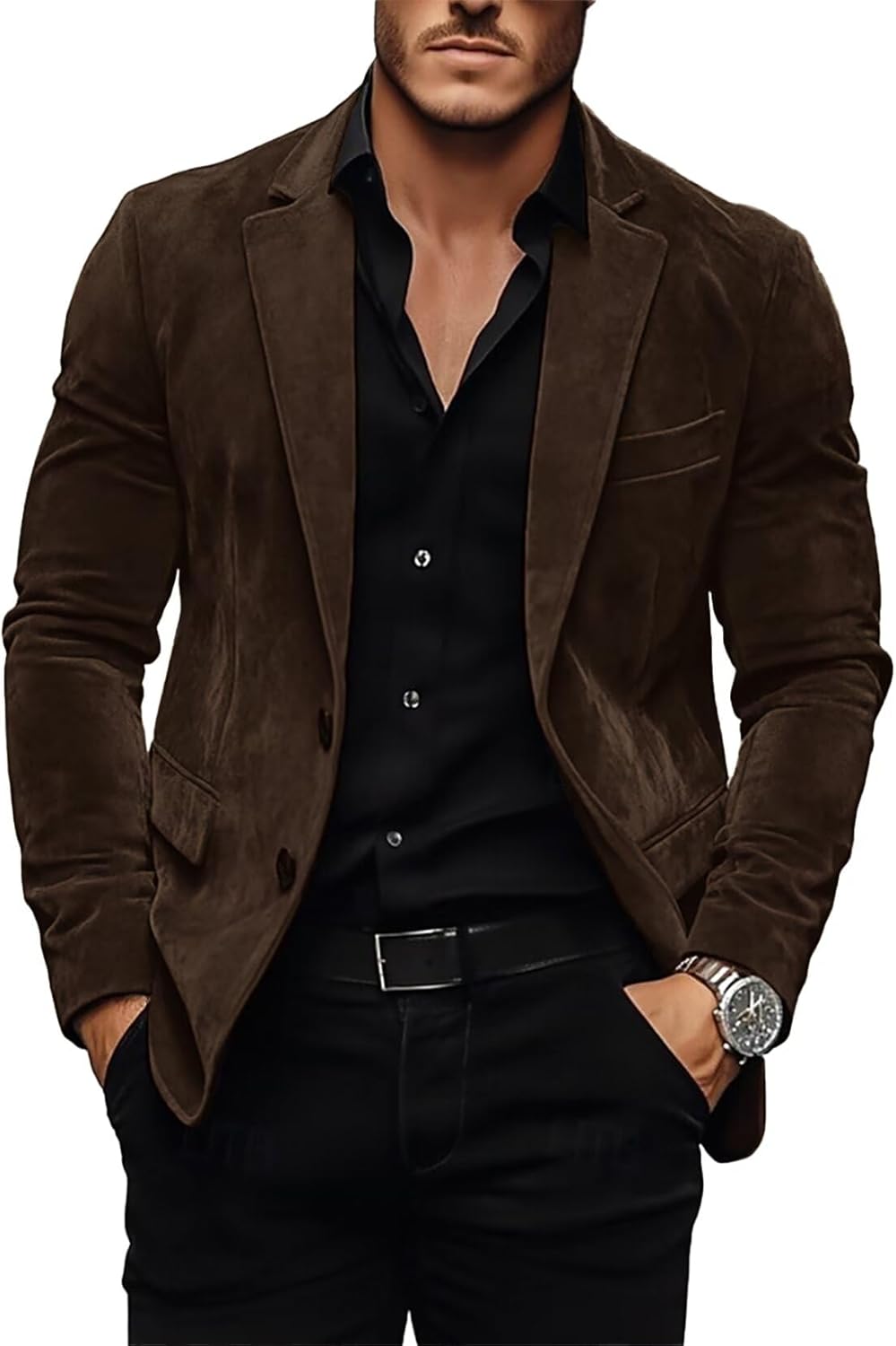 Men's Suede Jacket Casual Blazer 2-Button Business Party Coat