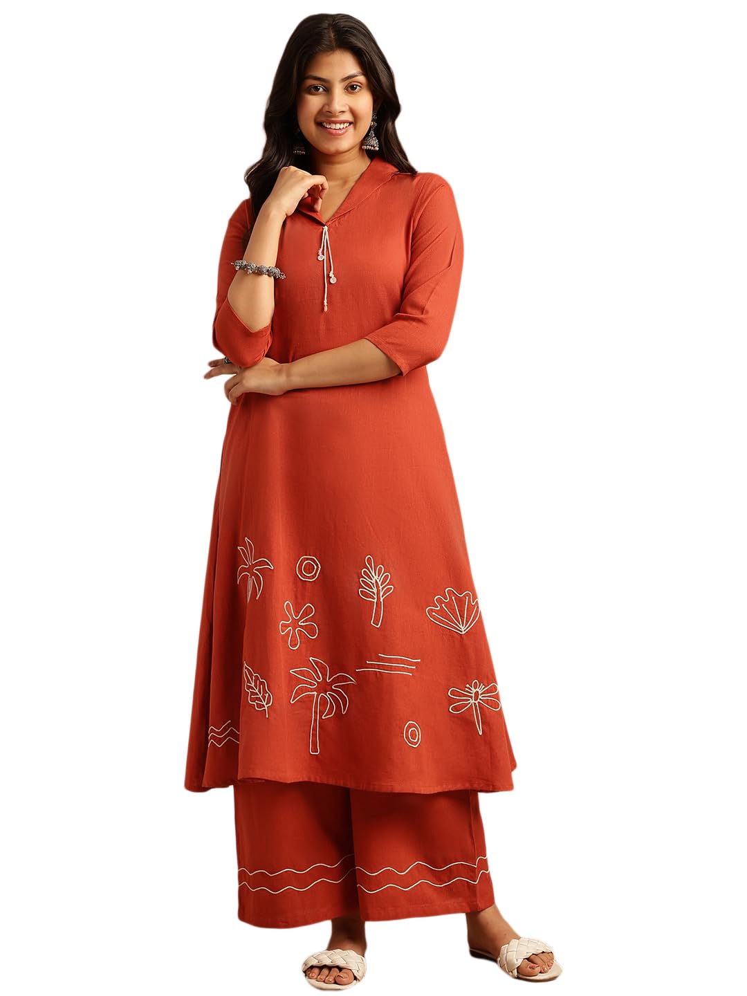 vbuyz Women's Cotton Motif Embroidery A-Line Regular Fit Kurta with Palazzo-picture-38