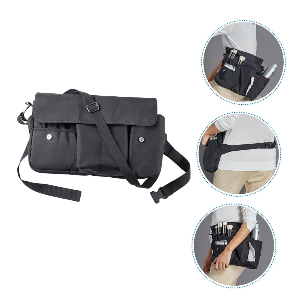 Borsa Porta Trucchi da Viaggio in Tela Ampio Spazio e Cinturino da Cintura Pratica e Raffinata per Organizzare Pennelli e Cosmetici